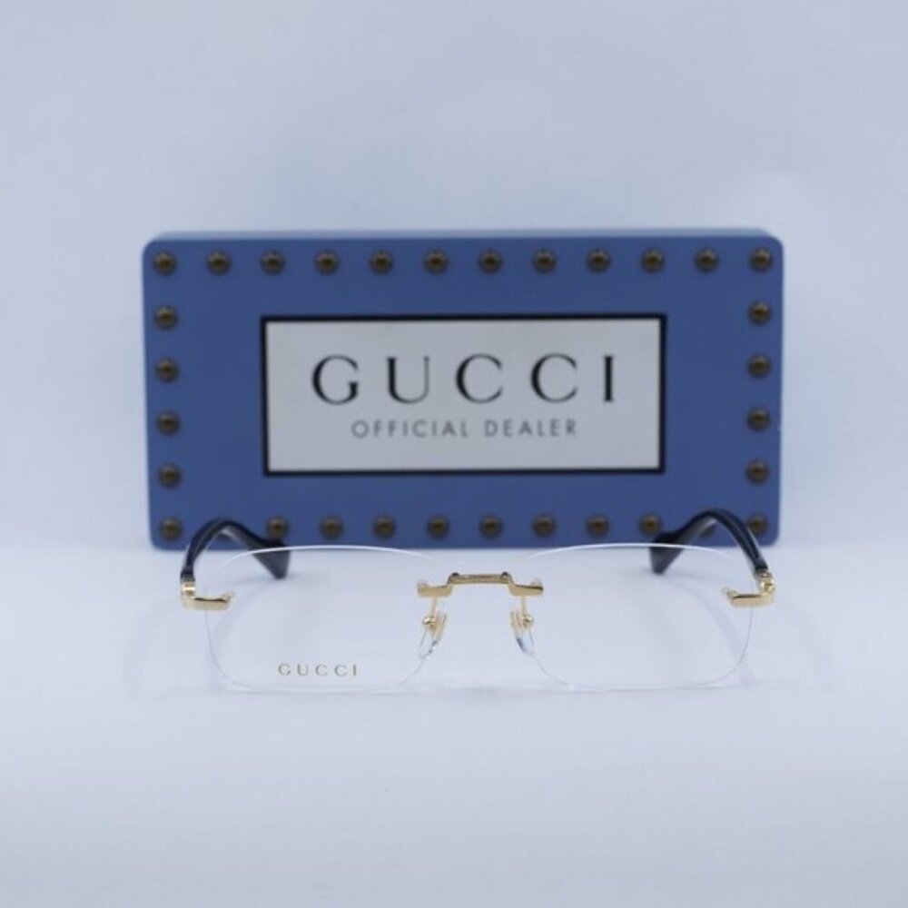Gucci GG1221O 001 Rectangle Eyeglasses - Gold/Black 56mm - Picture 2 of 10